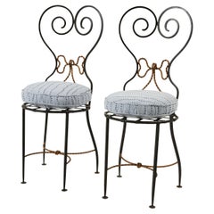 Pair of Vintage French Iron Chairs with Schumacher Fabric