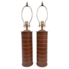 Paar französische Vintage-Lederlampen aus Leder