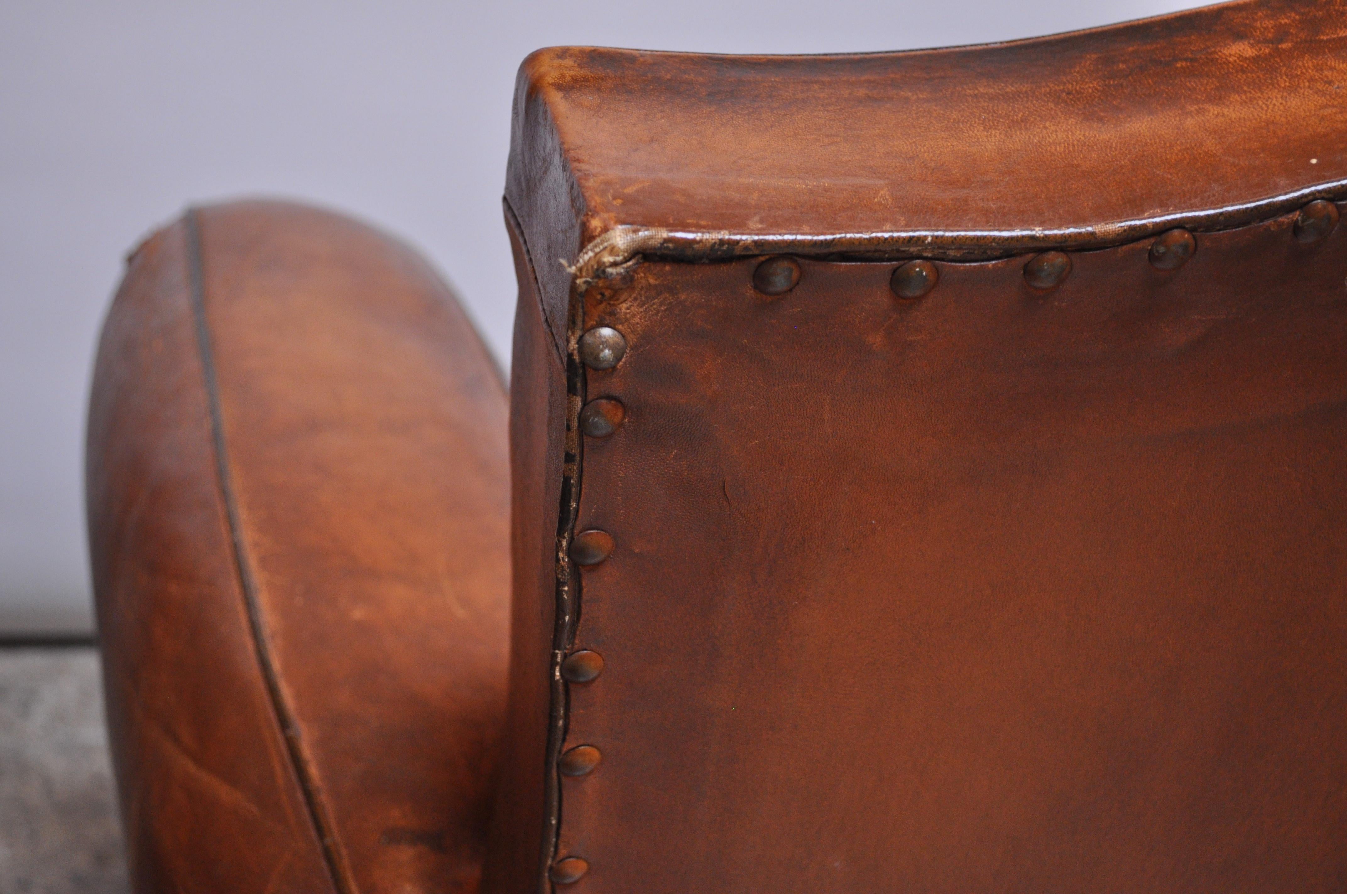 Pair of Vintage French Leather 'Mustache' Club Chairs 10