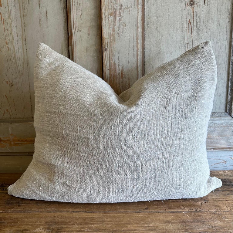 Pair of Vintage French Linen Grainsack Standard Size Pillow Shams For