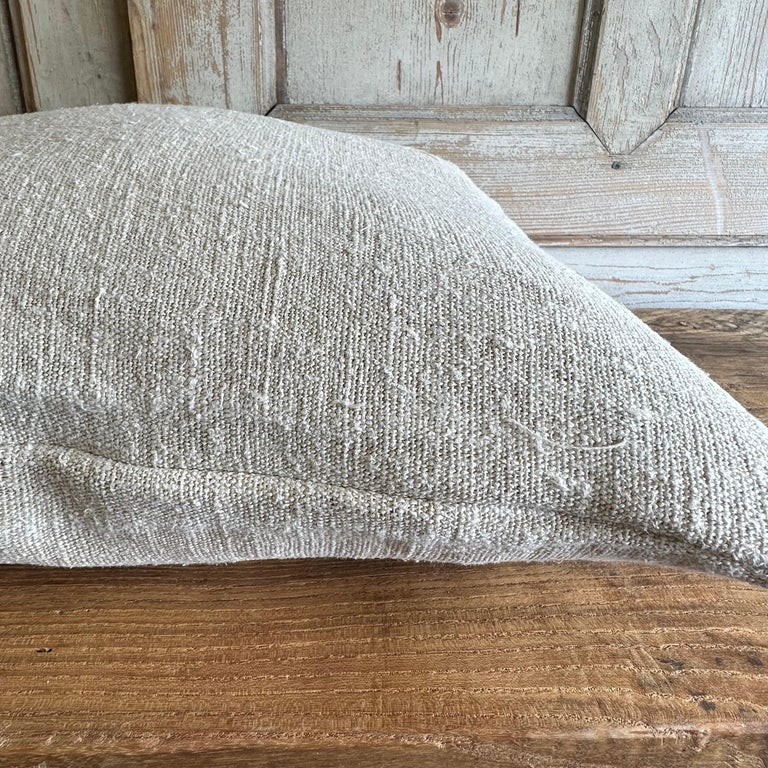 Pair of Vintage French Linen Grainsack Standard Size Pillow Shams For