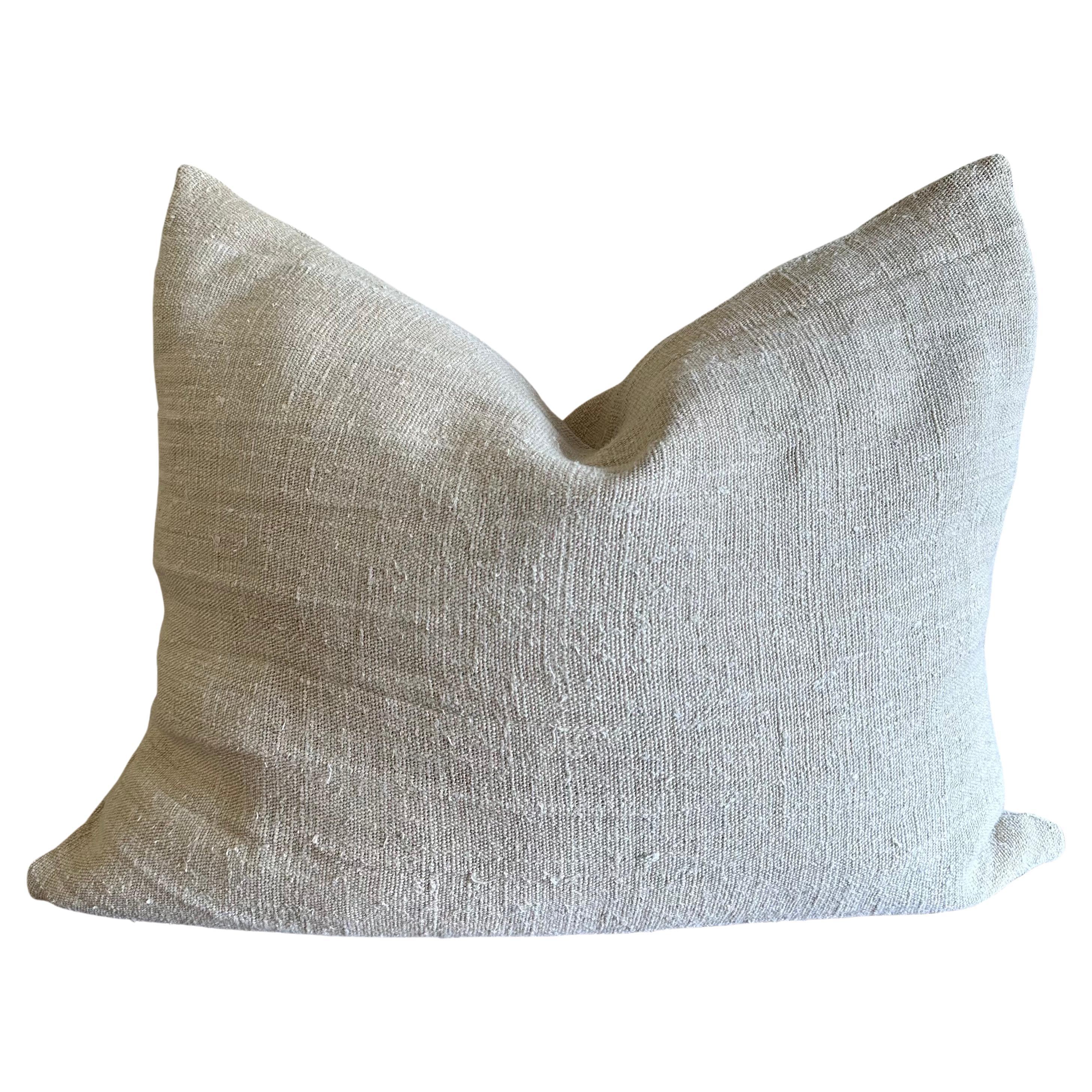 Pair of Vintage French Linen Grainsack Standard Size Pillow Shams For Sale