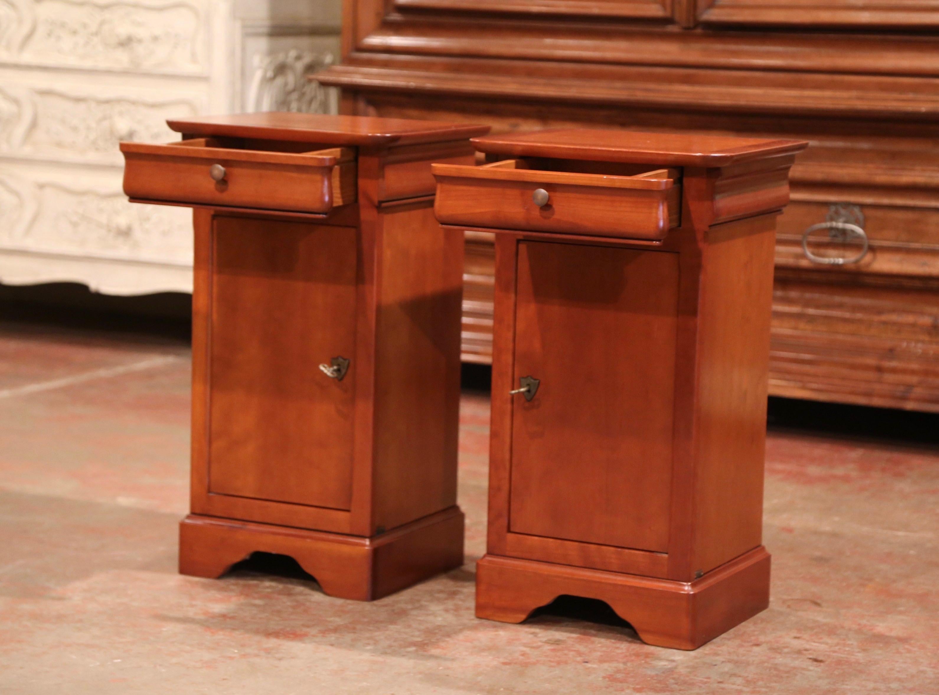 Hand-Crafted Pair of Vintage French Louis Philippe Cherry Nightstands from Grange Company
