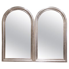 Pair of Vintage French Louis Philippe Silver Leaf Mirrors with Engraved Motifs