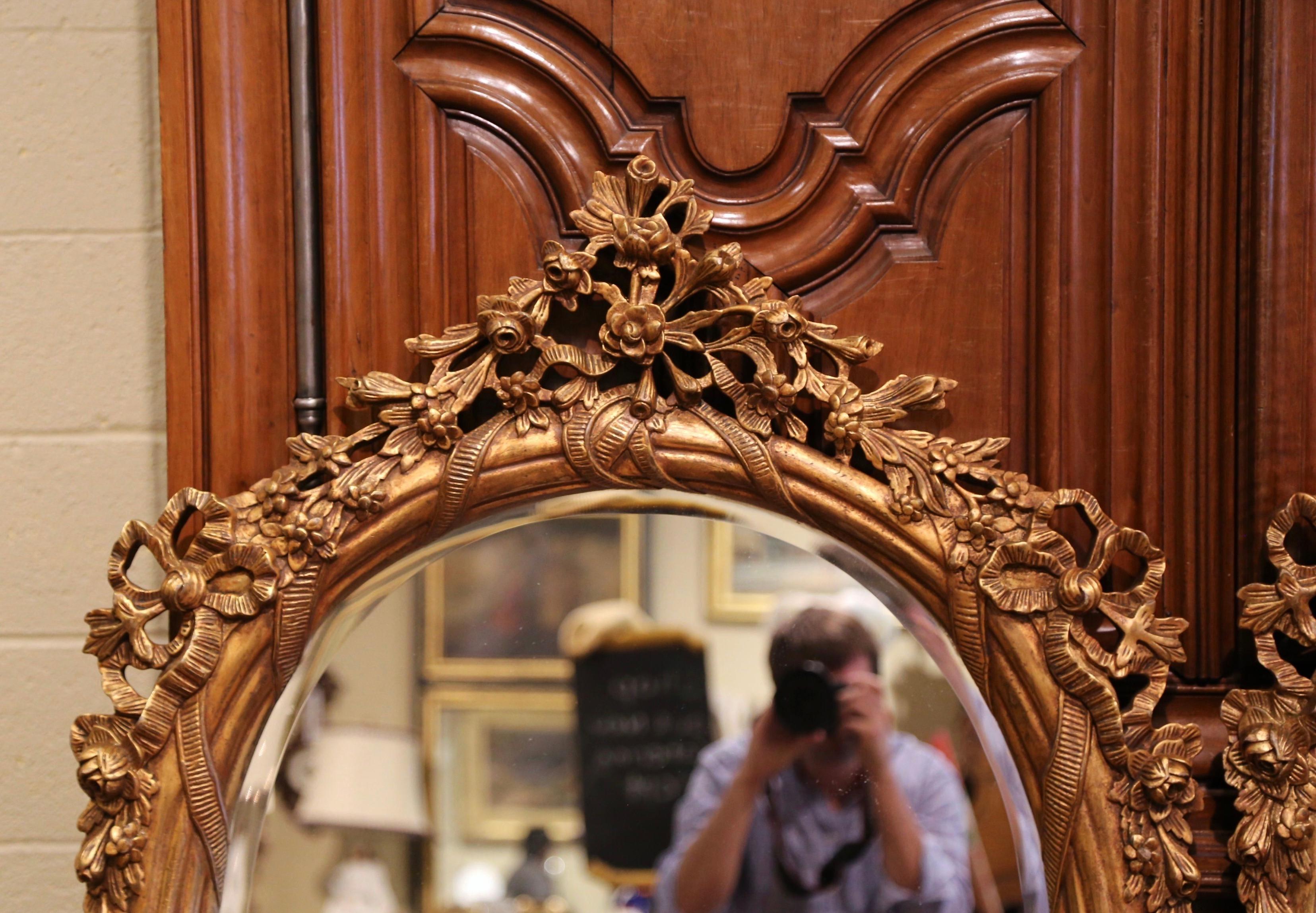 Pair of Vintage French Louis XV Carved Giltwood and Beveled Oval Wall Mirrors 1
