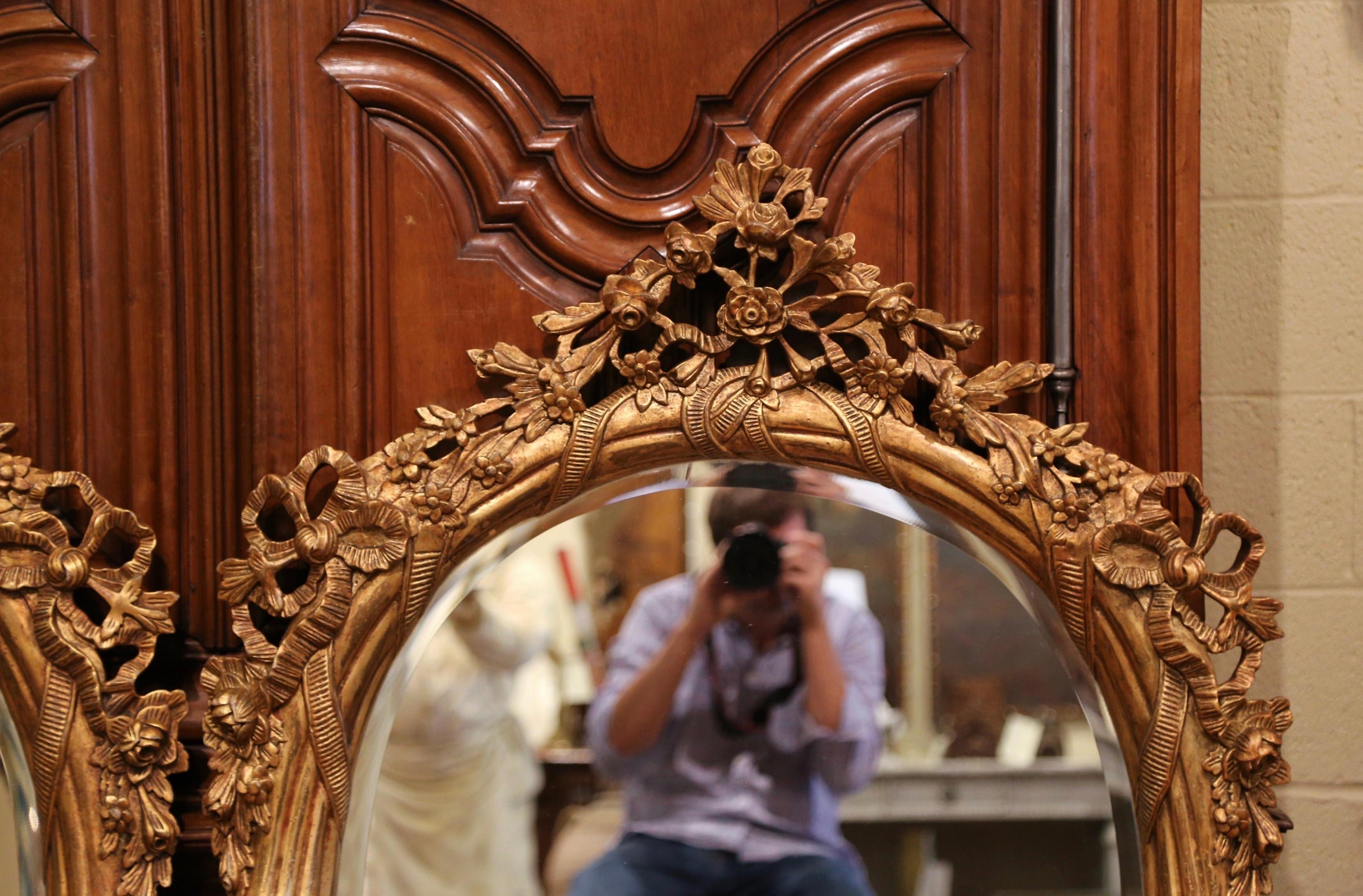 Pair of Vintage French Louis XV Carved Giltwood and Beveled Oval Wall Mirrors 2