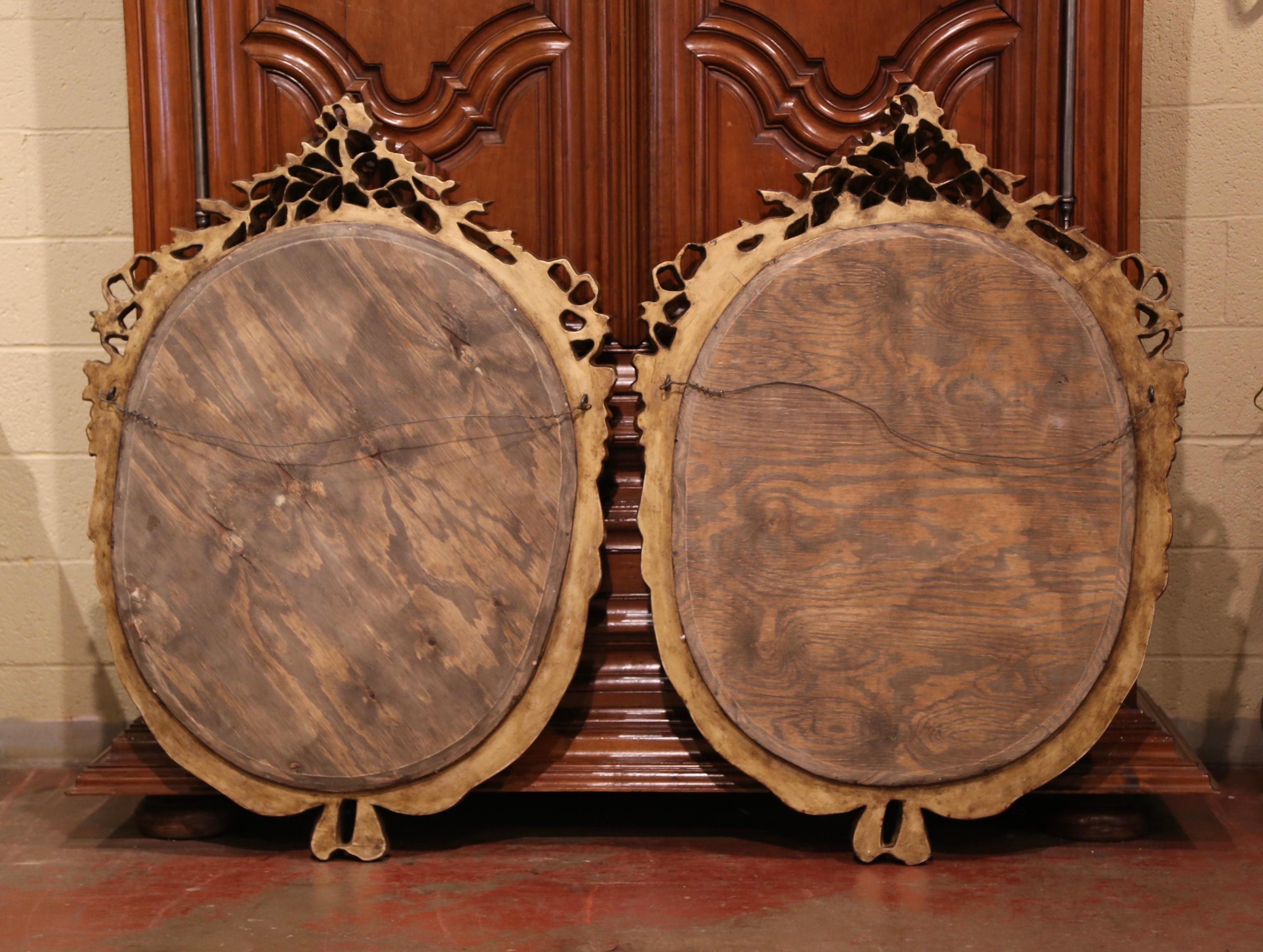 Pair of Vintage French Louis XV Carved Giltwood and Beveled Oval Wall Mirrors 5