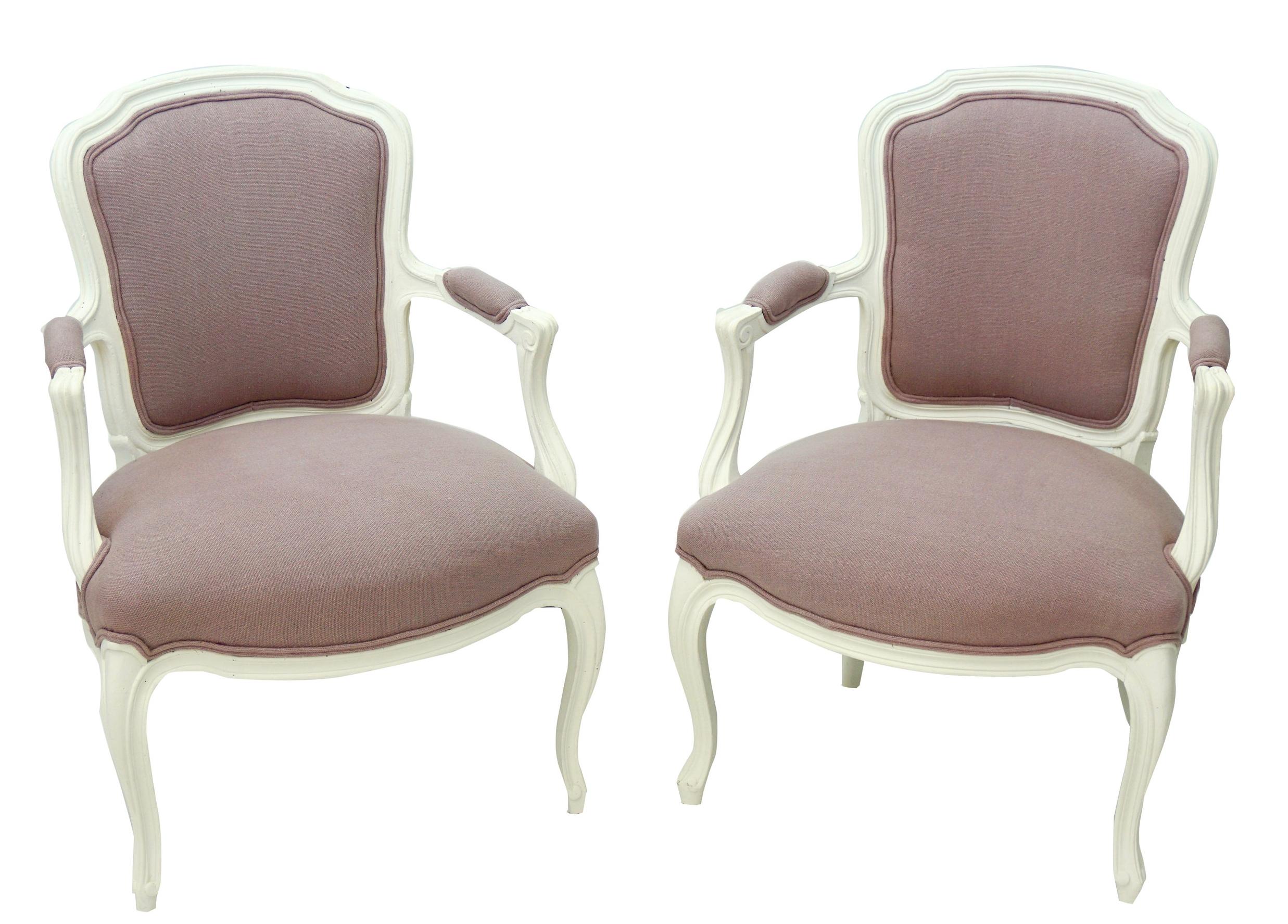Painted Pair of Vintage French Louis XV Style Armchairs For Sale