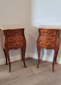 Pair of Vintage French Louis XV Style Bombe Nightstands