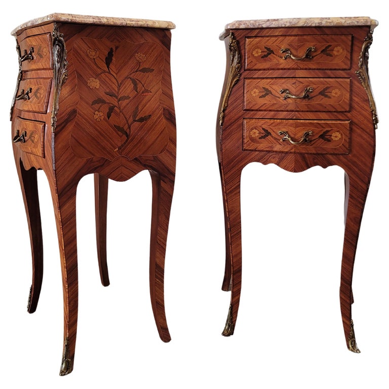 Pair of Vintage French Louis XV Style Bombe Nightstands For Sale at 1stDibs