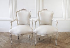 Pair of Vintage French Louis XV Style Carved Open Armchairs
