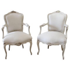 Pair of Vintage French Louis XV Style Carved Open Armchairs
