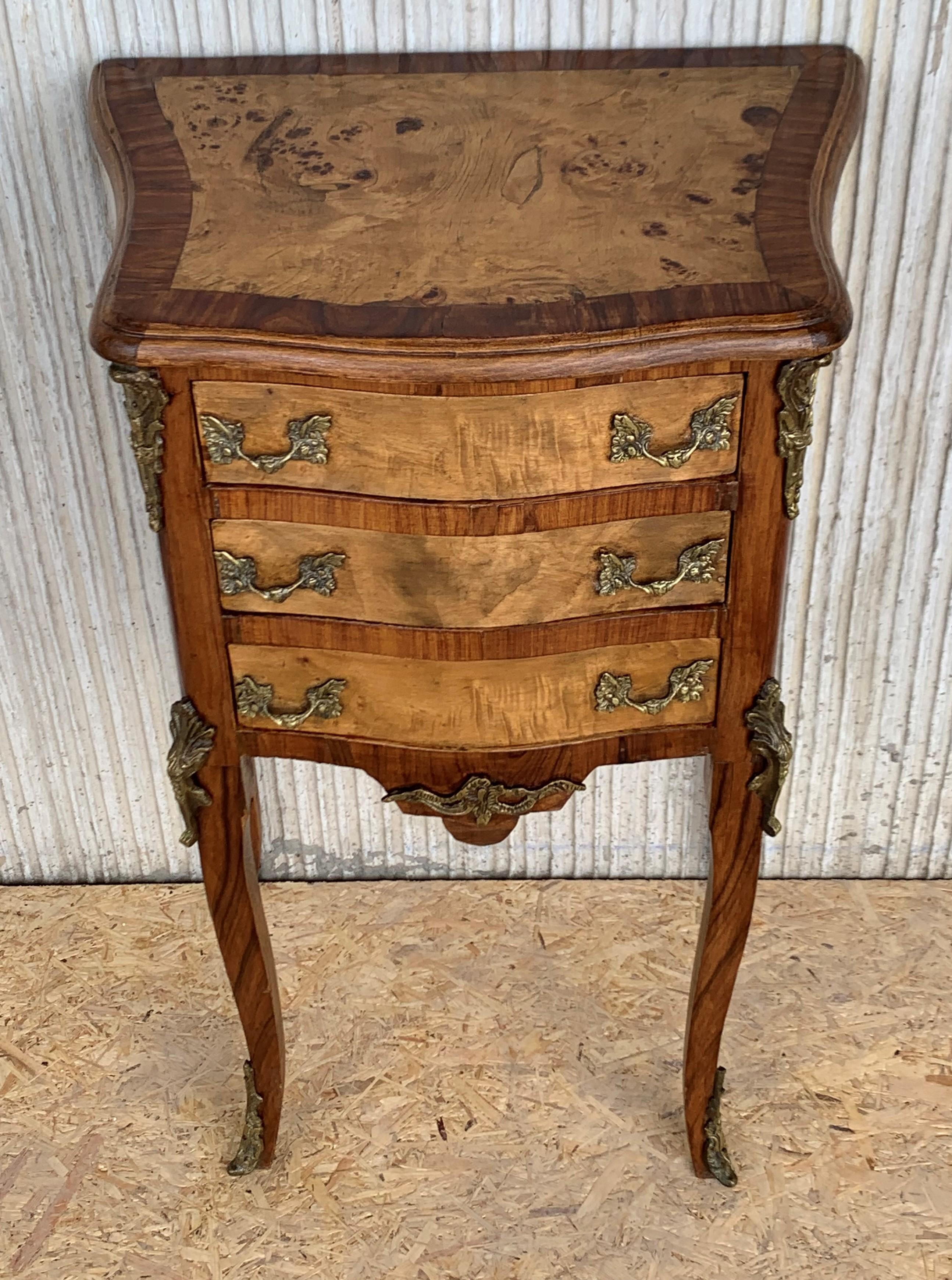 19th Century Pair of Vintage French Louis XV Style Wood Nightstands with Three Drawers