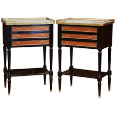 Pair of Vintage French Louis XVI Bedside Tables Nightstands with Marble Top
