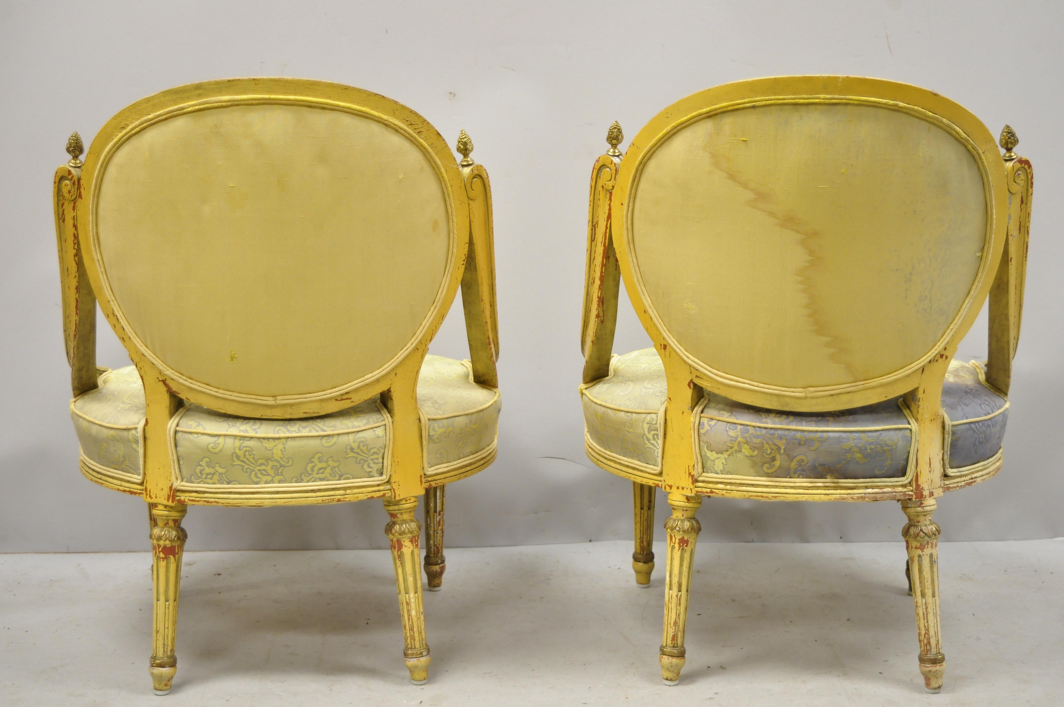Pair of Vintage French Louis XVI Style Low Petite Boudoir Small Hiprest Chairs 1