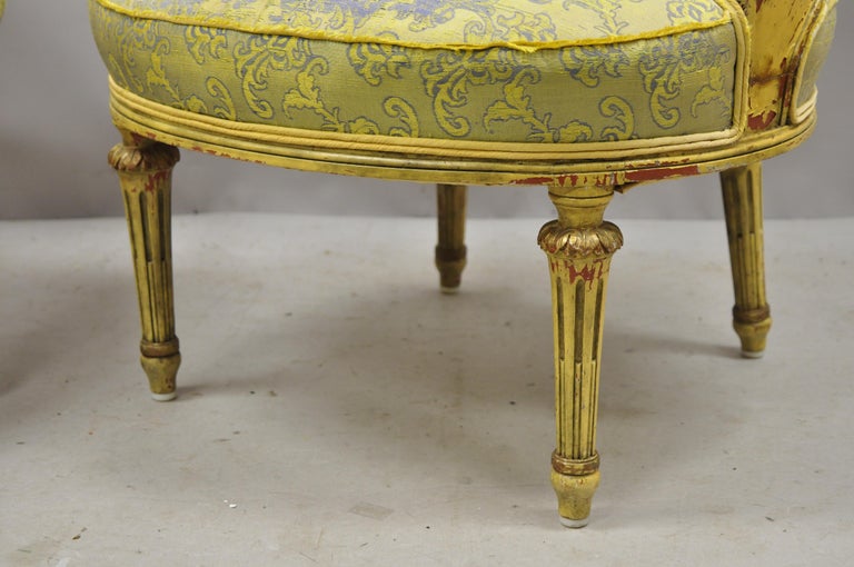 Pair of Vintage French Louis XVI Style Low Petite Boudoir Small Hiprest Chairs For Sale 5