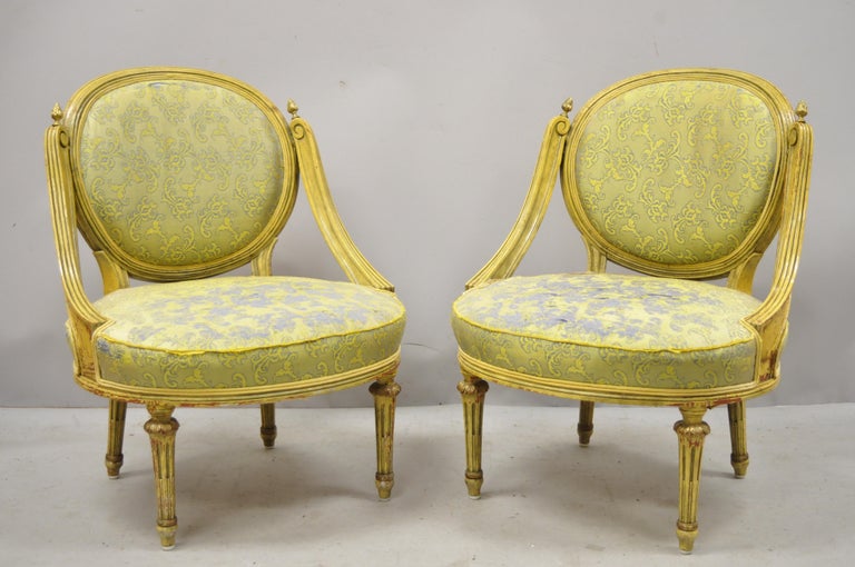 Italian Pair of Vintage French Louis XVI Style Low Petite Boudoir Small Hiprest Chairs For Sale