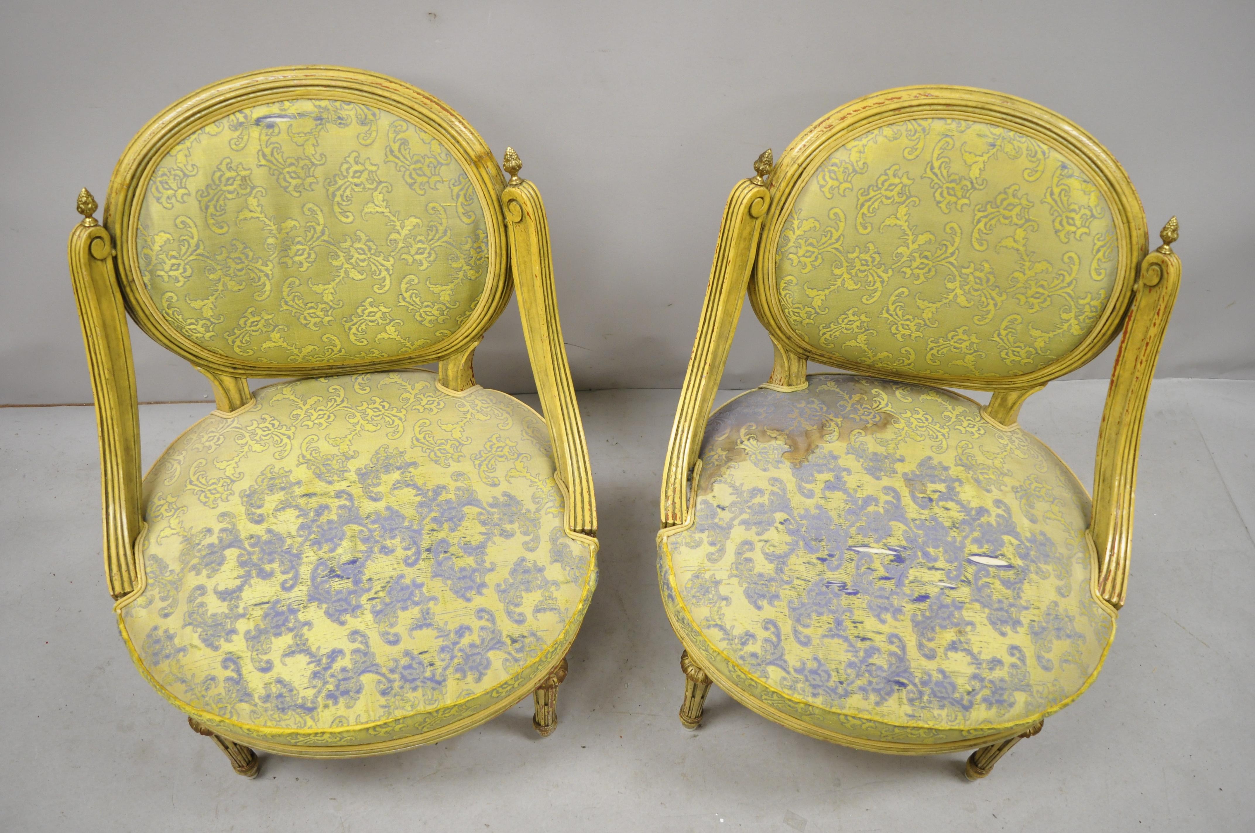 Italian Pair of Vintage French Louis XVI Style Low Petite Boudoir Small Hiprest Chairs