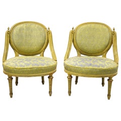 Pair of Vintage French Louis XVI Style Low Petite Boudoir Small Hiprest Chairs