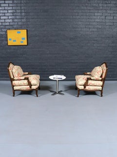 Pair of Vintage French Louise XV Style Floral Upholstered Lounge Chairs