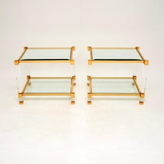 Pair of Vintage French Lucite and Gold Plated Side Tables