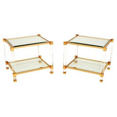 Pair of Vintage French Lucite and Gold Plated Side Tables