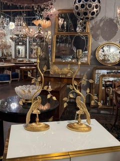 Pair of Vintage French Maison Bagues Style Glass Bird Lamps