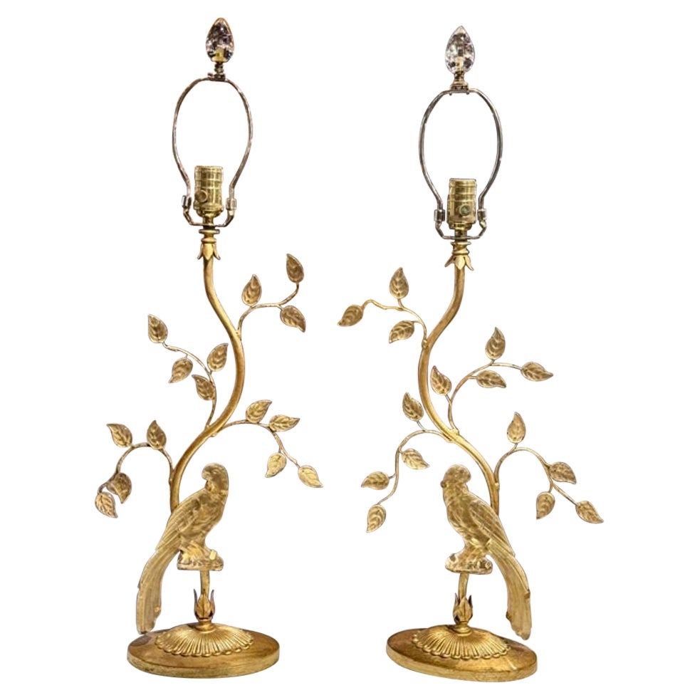 Pair of Vintage French Maison Bagues Style Glass Bird Lamps