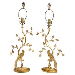 Pair of Vintage French Maison Bagues Style Glass Bird Lamps