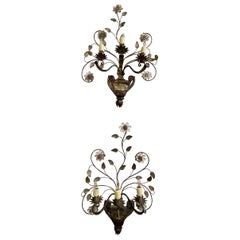 Pair of Vintage French Maison Bagues Tole and Crystal Sconces