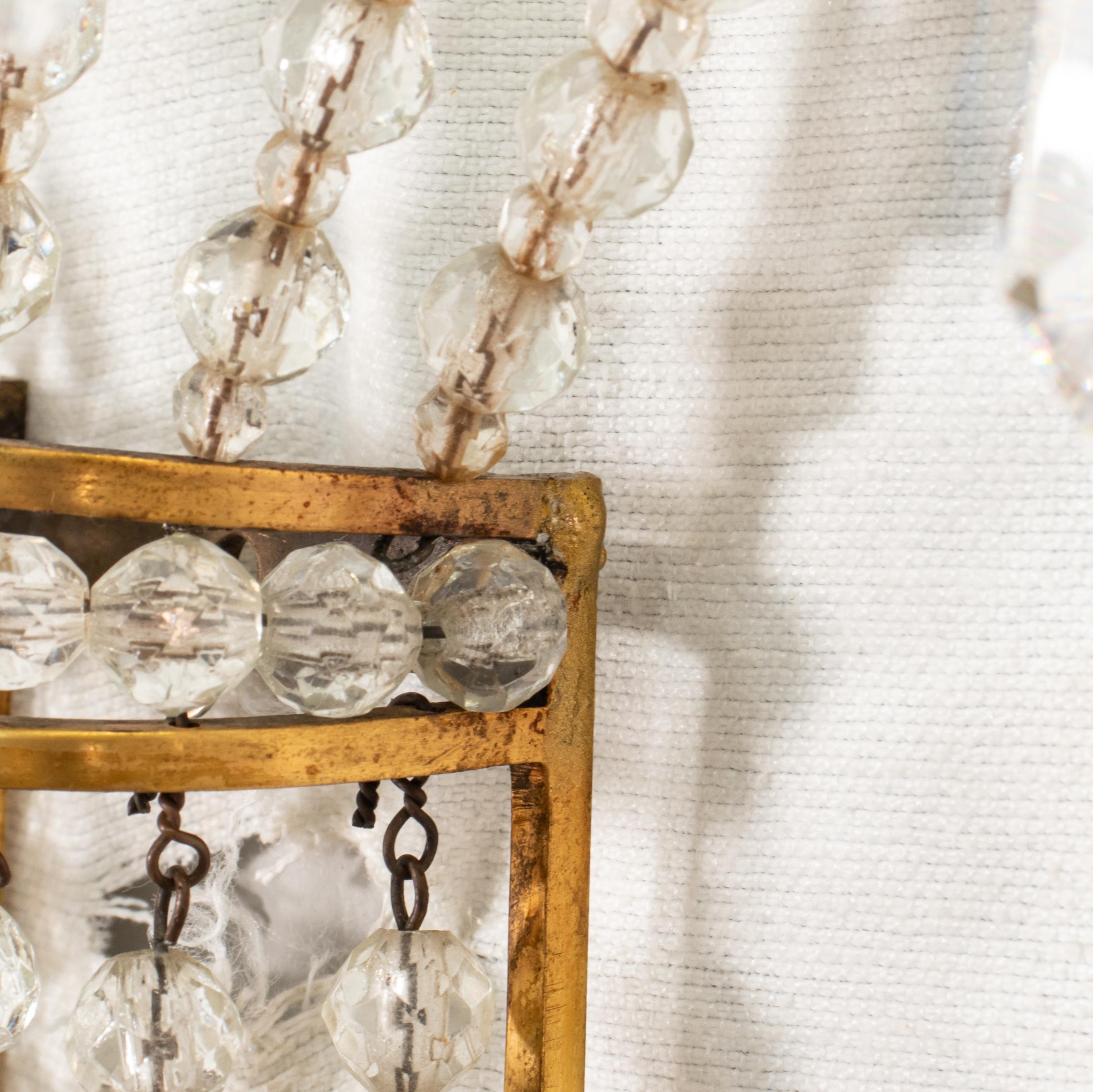 Pair of  French Brass and Crystal Sconces in the Manner of Maison Jansen For Sale 5