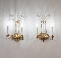 Pair of  French Brass and Crystal Sconces in the Manner of Maison Jansen