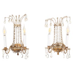 Pair of French Crystal and Brass Sconces in the Style of Maison Jansen