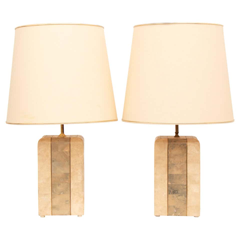 Pair of Vintage French Marble and Brass Veneer Rectangular Table Lamps ...