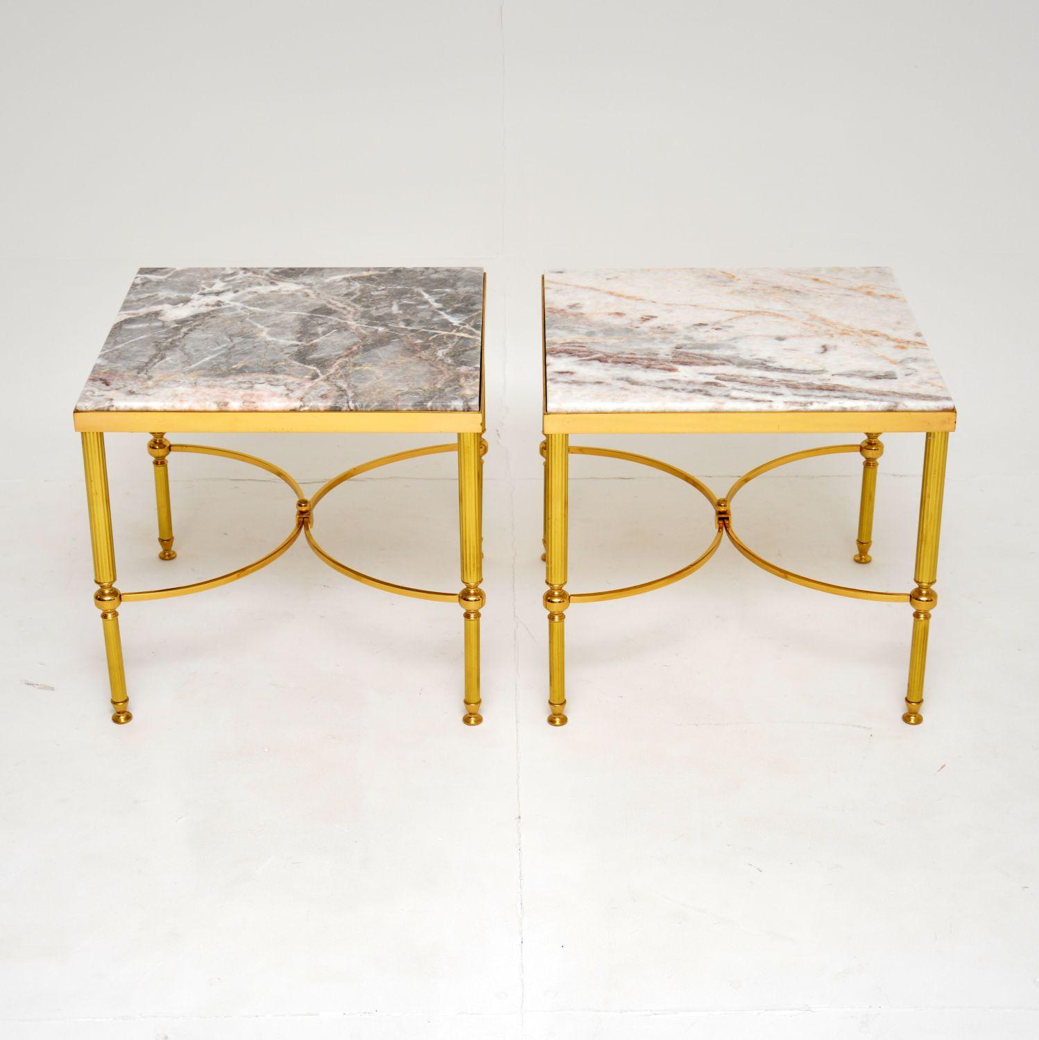 Pair of Vintage French Marble & Brass Side Tables In Good Condition In London, GB