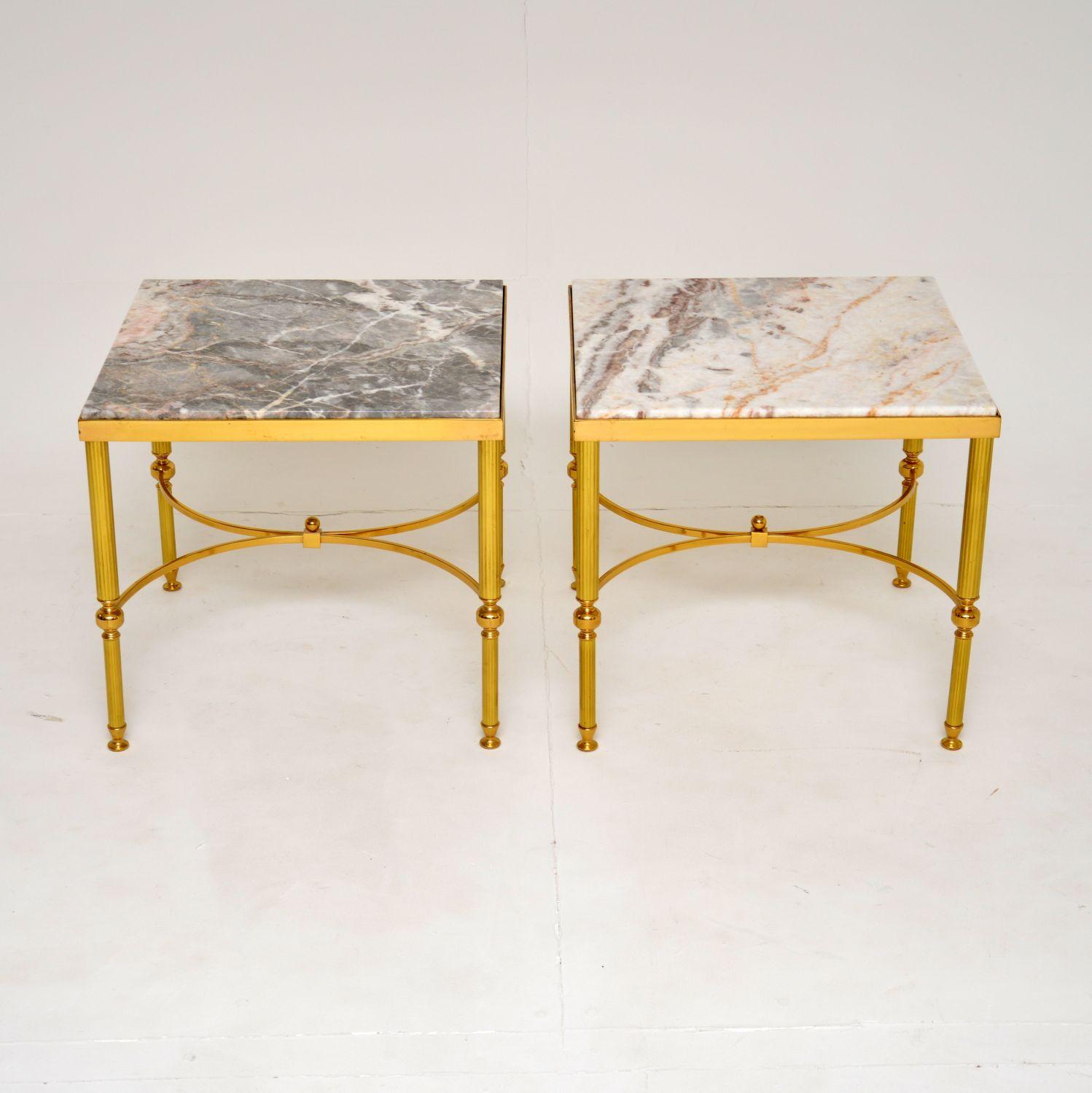 Mid-20th Century Pair of Vintage French Marble & Brass Side Tables