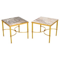 Pair of Vintage French Marble & Brass Side Tables