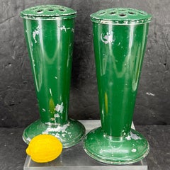 Pair of Vintage French Metal Footed Floral Flower Vases, 1930s-1950s