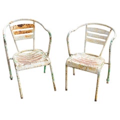 Pair of Vintage French Metal Outdoor Stackable Armchairs