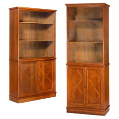 Pair of Vintage French Moderne Brushed Oak Bookcases Display Cabinets