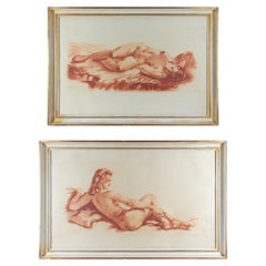 Pair of Vintage French Nude Lithographs Signed and Numbered