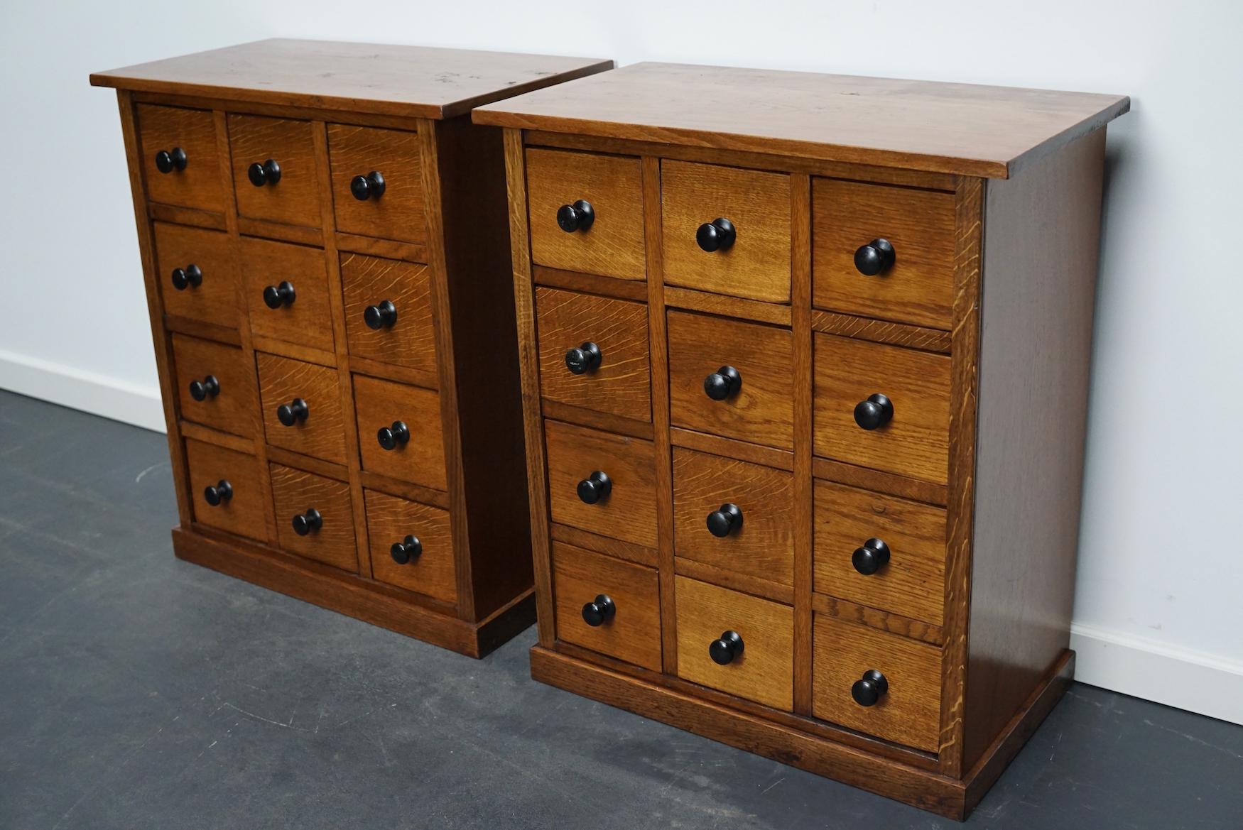 Pair of Vintage French Oak Apothecary Cabinets, 1930s For Sale 2