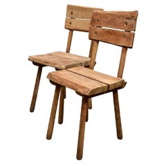 Pair of Vintage French Oak Dining Chairs