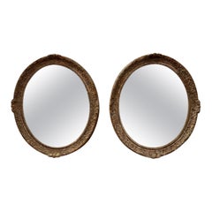 Pair of Vintage French Oval Silver Leaf Gesso Mirrors