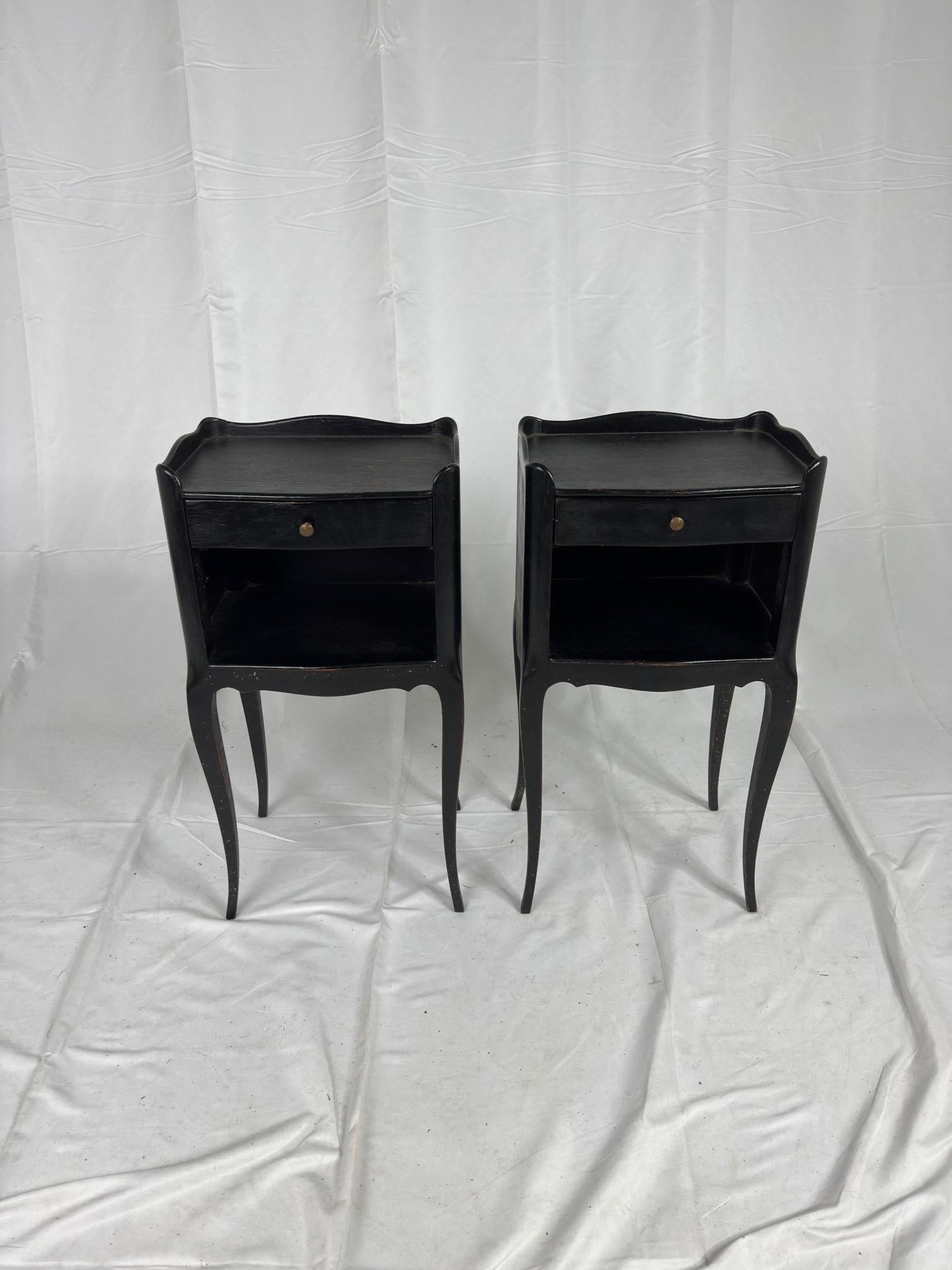 Wood Pair of Vintage French Painted Bedside Tables