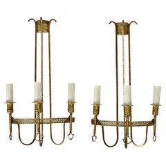 Pair of Vintage French Pierced Brass Sconces