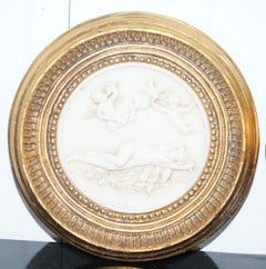 Pair of Vintage French Plaques Giltwood Depicting Cherubs & Nude Maidens Italian