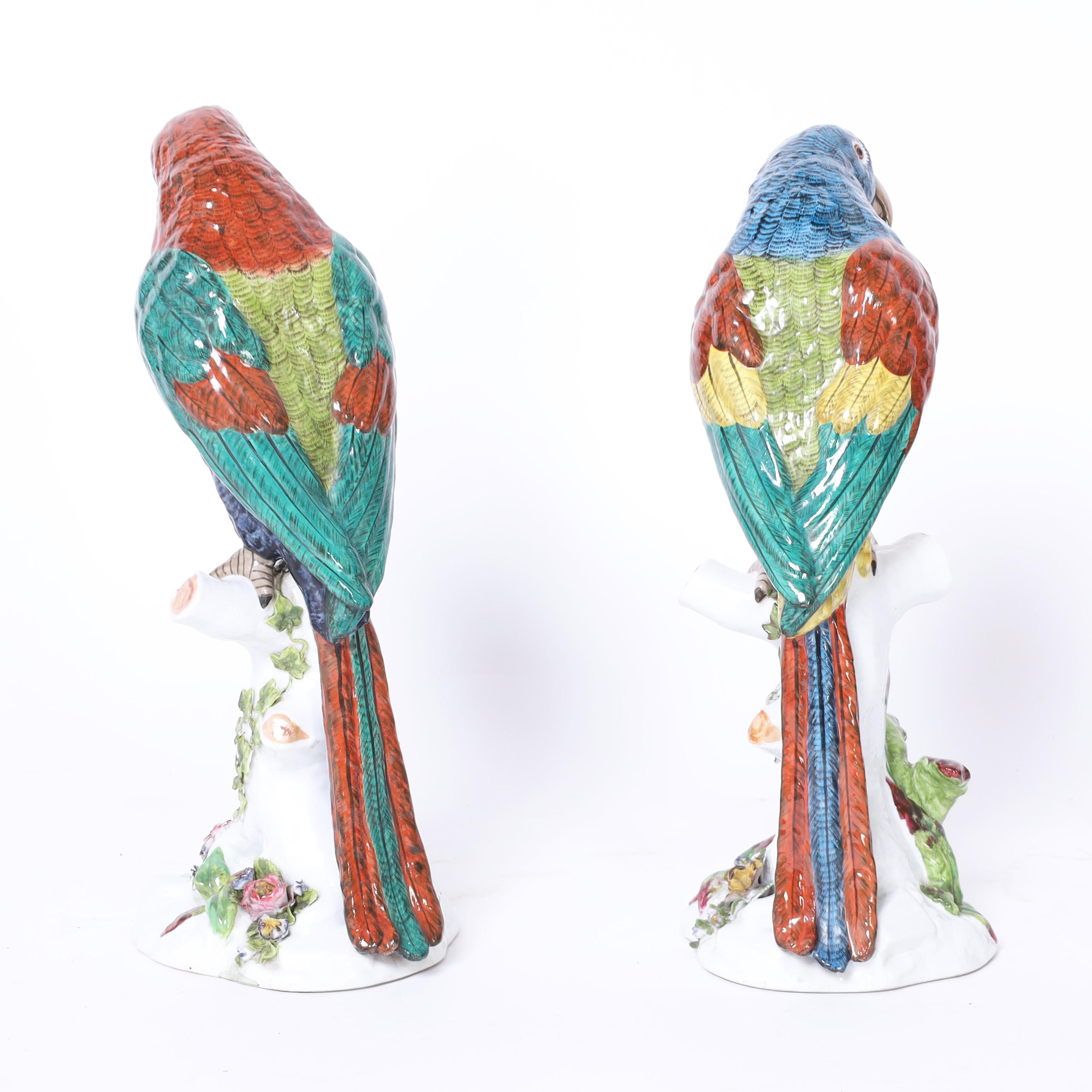 Mid-Century Modern Pair of Vintage French Porcelain Parrots For Sale