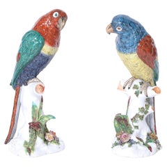 Pair of Vintage French Porcelain Parrots