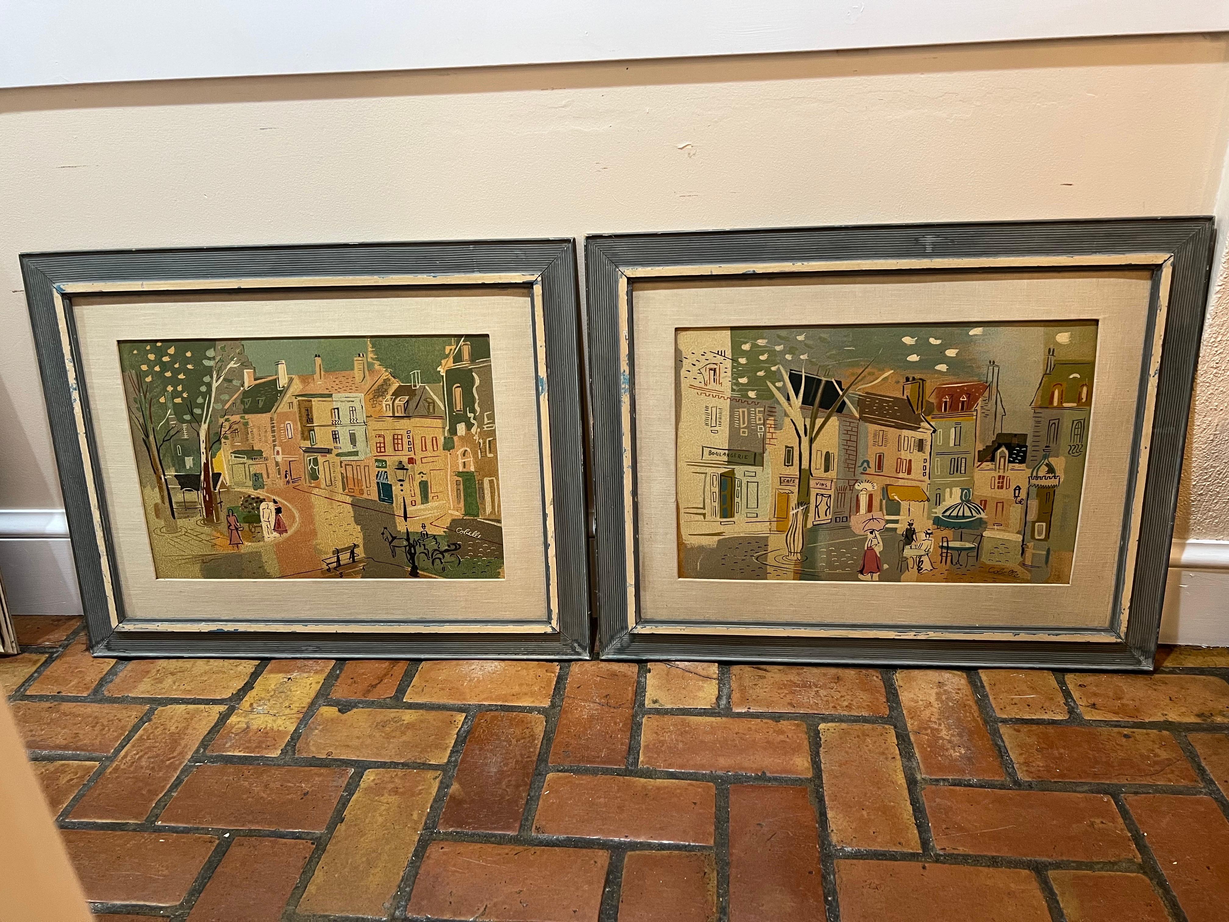 Pair of vintage French prints by Charles Cobelle. Circa 1950's matted and framed.
Charles Cobelle, born Carl Edelman (1902–1994) was a modern French master of painting, lithography and a fine muralist, who was born in Alsace-Lorraine, France.
He